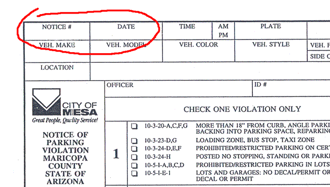 parking ticket sample